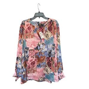 JM Collection XXL Patchwork Floral Blouse. Boho Chic Cottagecore Botanical Dream